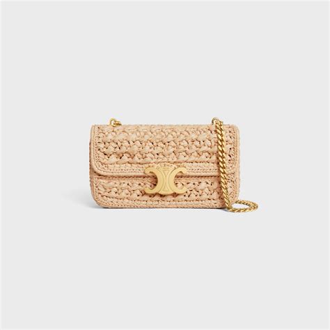 chain shoulder bag triomphe in raffia - natural - celine|CELINE Raffia Triomphe Chain Shoulder Bag Natural.